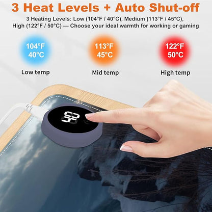Heated Mouse Pad for Desk 31.5" x 13" – PU Leather Warm Desk Pad with 3 Heat Levels (104°F/113°F/122°F), Plug-in Electric Heating Mat with Auto Shut-Off, Waterproof & Rollable, Lone Wolf