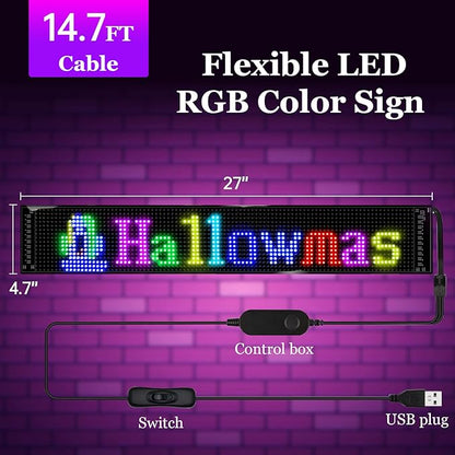 Scrolling LED Sign,LED Signs for Business,Programmable Flexible Digital Sign,Bluetooth APP,DIY Animations,Text, Graffiti (27''x5'')