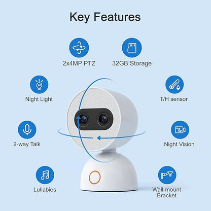 Simsky Split Screen Video Baby Monitor with Cameras, Dual 4MP Cameras with 6X Zoom, 7" UHD Touch Screen Portable Audio Baby Monitor 32GB Local Storage