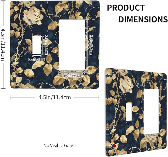 Outlet Covers Boho Vintage Floral Golden Flower Dark Blue Background 1 Toggle 1 Rocker Combination Decorative Wall Plate Electrical Switch Plates Light Switch Cover Plate for Bedroom