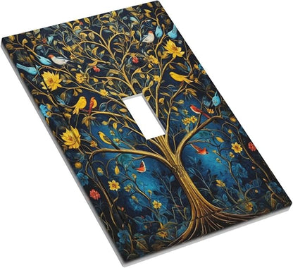 Decorative Switch Covers Plate Gold Tree With Birds Flowers on Branches 1 Gang Wall Plate Oversized Single Toggle Wall Cover Plate Jumbo Electrical Light Switch Plate Faceplate for Home Decor