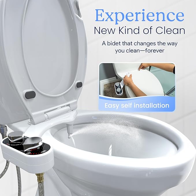 CLEAR REAR Bidet Attachment for Toilet Seat - Non-Electric, Self-Cleaning Dual Nozzle, Adjustable Water Pressure, Rear & Feminine Wash Hygienic Bathroom Upgrades - Fits Elongated Toilets (2 Pack)