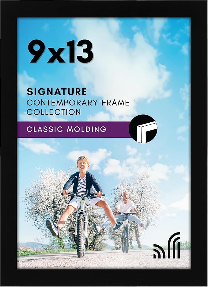 Americanflat 9x13 Picture Frame with Shatter-Resistant Glass - Signature Collection - Gallery-Style Frames Made of Engineered Wood - Photo Frame for Wall Display - Black