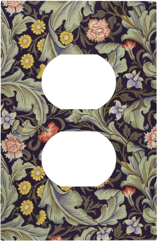 Boho William Morris Floral Green Leaves Flower Outlet Covers 1 Gang Duplex Light Switch Cover Decorative Switch Plates Electrical Receptacle Faceplate Wall Plate for Farmhouse Home Decor