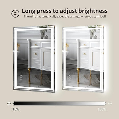 WTTY LED Bathroom Mirror, 24 x 32 with Backlit and Front Light,Stepless Dimmable LED Mirror for Bathroom,Anti-Fog Lighted Bathroom Vanity Mirror Modern for Wall,Memory Function,Shatter-Proof