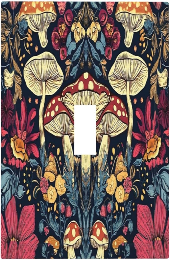 Decorative Light Switch Cover Plate Coloful Red Yellow Orange Magical Mushroom Forest 1 Gang Single Toggle Wall Plate Electrical Outlet Covers Decorate Switch Plate Cover for Bedroom Home Decor