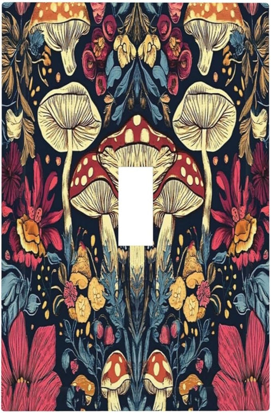 Decorative Light Switch Cover Plate Coloful Red Yellow Orange Magical Mushroom Forest 1 Gang Single Toggle Wall Plate Electrical Outlet Covers Decorate Switch Plate Cover for Bedroom Home Decor