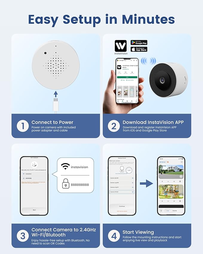 3MP 2K Window Camera, 2.4GHz WiFi Indoor Camera for Home Security, with Full-Color Night Vision, Person & Motion Detection, 2 Way Audio, 24/7 Recording, Easy Set Up, 2 Packs
