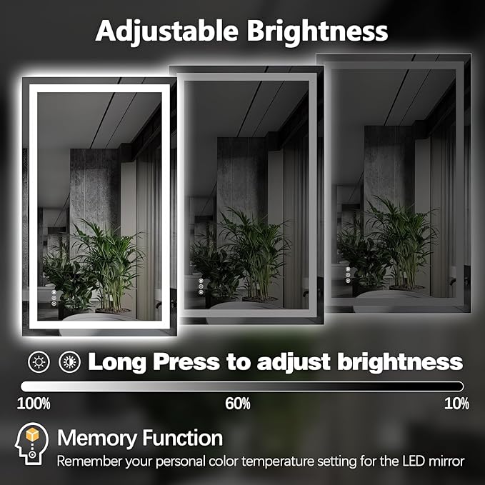Niccy 40" x 24" LED Bathroom Mirror with Lights, Backlit and Front Lit, Lighted Vanity Mirror for Wall with 3 Colors, Anti-Fog, Shatter-Proof, Memory for Bedroom, Horizontal/Vertical