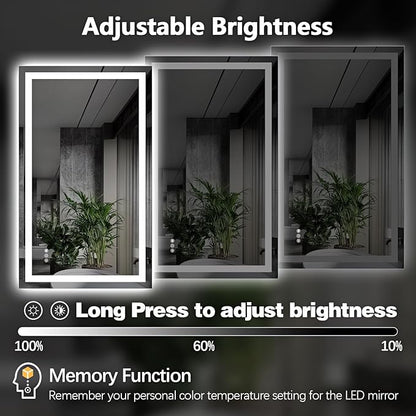 Niccy 40" x 24" LED Bathroom Mirror with Lights, Backlit and Front Lit, Lighted Vanity Mirror for Wall with 3 Colors, Anti-Fog, Shatter-Proof, Memory for Bedroom, Horizontal/Vertical