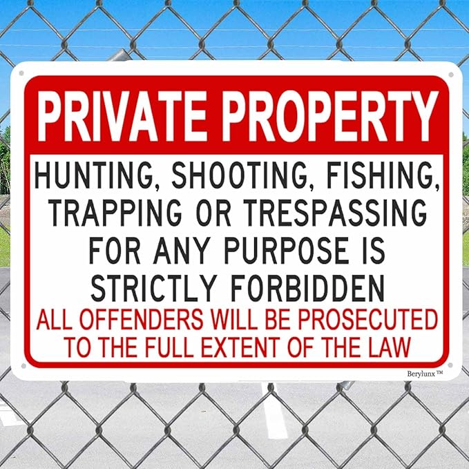Private Property Signs,No Trespassing Sign,Outdoor Safety Signs,No Fishing Sign "Private Property" 16"x24" Aluminum Sign