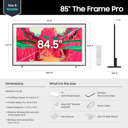 Samsung 85-Inch Class The Frame Pro LS03FW 4K Neo QLED Mini LED Smart TV (2025 Model) Slim Fit Wall Mount Modern Frame Design with Wireless One Connect, NQ4 AI Gen3 Processor, Art Mode, Alexa Built-in