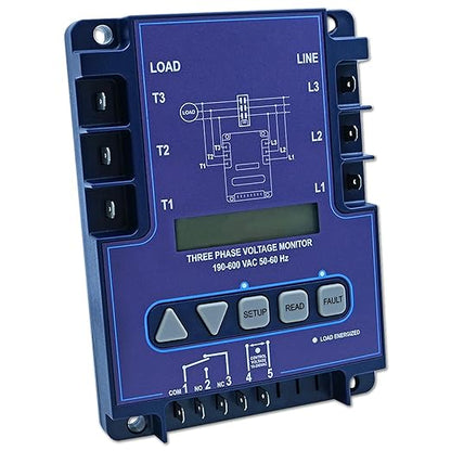 ICM450A 3-Phase Voltage Monitor with Backlit LCD, 190-600V AC, 25-Fault Memory, Programmable Relay, Replacement for ICM450A, EAC-800, PFM-2000