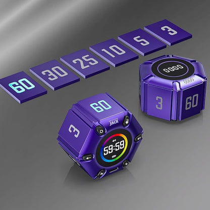 Printers Jack, Productivity Cube Timer, Visual Pomodoro Timer, Mute & Vibration & Adjustable Sound Alert, ADHD, for Office, Study, Work, 3/5/10/25/30/60min & Custom Countdown - Purple