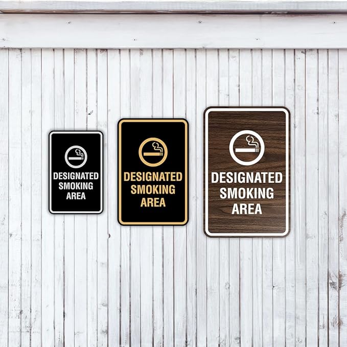 Signs ByLITA Portrait Round Designated Smoking Area Sign with Adhesive Tape, Mounts On Any Surface, Weather Resistant, Indoor/Outdoor Use (Brushed Gold) - Large 2 Pack