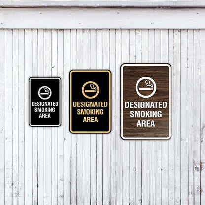 Signs ByLITA Portrait Round Designated Smoking Area Sign with Adhesive Tape, Mounts On Any Surface, Weather Resistant, Indoor/Outdoor Use (Brushed Silver) - Large 2 Pack