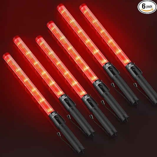 RoadHero 6 Pack Traffic Wand, 21 Inch Led Traffic Control Baton, Safety Light Wands with 2 Flashing Modes, Air Marshaling Signal Wand with Side Clip for Airport, Parking, Car Directing