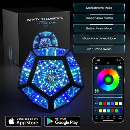 Infinity Mirror Light Infinite Dodecahedron Color Art Light for Gaming Room Decor 3D Hyper Cube RGBW Color Changing Night Lighting for Computer Gaming Desk Birthday Christmas Gift