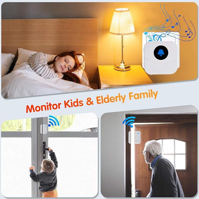 Wireless Door Chime & Window Sensor Alarm - 800Ft Long Range Door Sensor for Business and Home Security Door Chime with 55 Ringtones, 5 Volume Levels, Easy Install (1 Receiver & 2 Sensors)