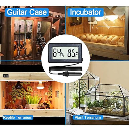 2-Pack Mini Digital Hygrometer Thermometer Gauge with Probe LCD Display Temperature Fahrenheit Humidity Meter for Incubator Reptile Plant Terrarium Sealed Containers Guitar Case