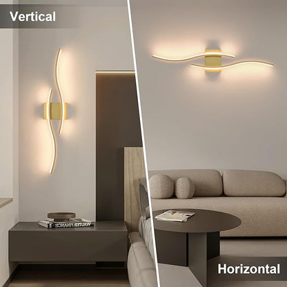 Battery Operated Wall Sconces Set of Two with Remote Control, Dimmable/3 Colors/Night-Light/Timer/Memory, Gold Modern Wireless LED Sconce for Living Room, Hallway, Bedroom, 31.4 Inch (2 Pack)