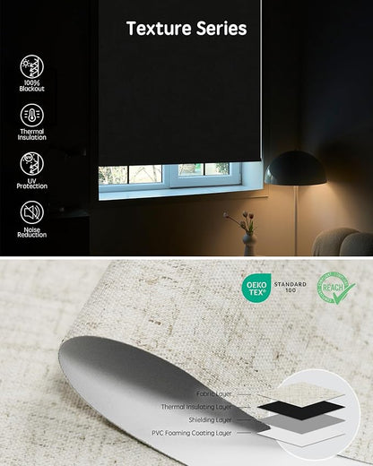 Yoolax Motorized Blinds with Remote, Smart Blinds for Windows Blackout Automatic Shades Work with Alexa Remote Control Roller Window Shades with Valance, Custom Size (Linen Beige)
