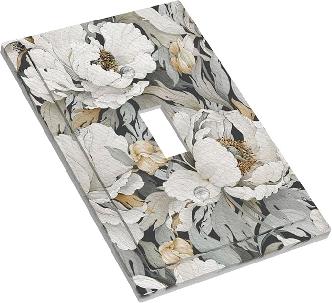 Decorative Light Switch Cover Rusitc White Flowers Country Floral Farmhouse Single Toggle Switchplate 1 Gang Wall Plate Switchcover Decora Light Switch Plate for Home Decor