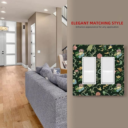 Decorative Outlet Covers Vintage Green Leaf Plant Rustic Pink Flower 2 Gang Wall Plate Double Rocker Two Switch Wall Cover Plate Jumbo Dual GFCI Faceplate for Home Decor