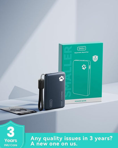 INIU Portable Charger, Ultra Slim 45W Fast Charging with Attached USB C Cable, Flight-Safe 10000mAh PD Power Bank Battery Pack, Travel Essential Phone Powerbank for iPhone 17 16 Samsung S25 Google etc