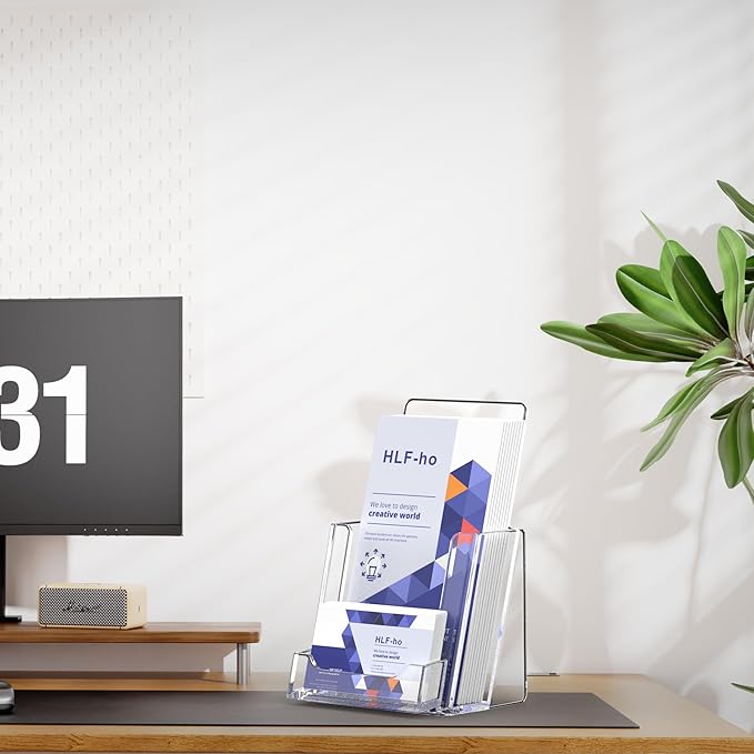 Brochure Holder 4x9 Inch Acrylic Literature Holders Clear Flyer Display Stand with Business Card Slot Pamphlet Holder Multi Purpose Organizer for Office, Lobby, Hotels, Trade Shows, 6 Pack
