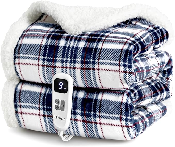 Christmas Heated Blanket Electric Throw-50''x60''Ultra Soft Cozy Plaid Flannel Fast Heating Electric Blanket with 10 Heat Levels & 10 Hours Auto Off, ETL Certified, Keep Warm in Home Office