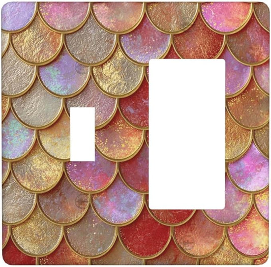 Mermaid Glitter Scale Rainbow Gold Fish Scales Outlet Covers 1 Toggle 1 Rocker Combination Decorative Wall Plate Electrical Switch Plates Light Switch Cover Plate for Bed Room Home Decor