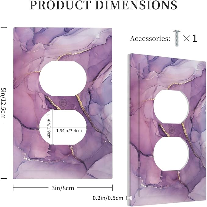 Outlet Covers Purple Marbling Golden Line 1 Gang Duplex Wall Plate Decorative Switch Plates Electrical Receptacle Faceplate Light Switch Cover for living Room Bathroom Decor