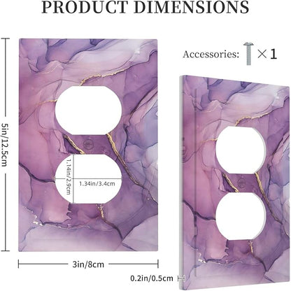 Outlet Covers Purple Marbling Golden Line 1 Gang Duplex Wall Plate Decorative Switch Plates Electrical Receptacle Faceplate Light Switch Cover for living Room Bathroom Decor