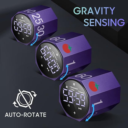 MIAOKE Pomodoro Timer-Aluminum Alloy Frosted Metal LED Large Screen Digital Automatically Rotated Display, Focus Efficient Management on Work and Study,Office, Living Room-Purple