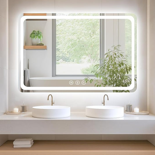 60" x 40" Led Bathroom Mirror with Lights, Anti-Fog & Tri-Color Lighting,Waterproof & Smart LED Vanity Mirror,Tempered Glass
