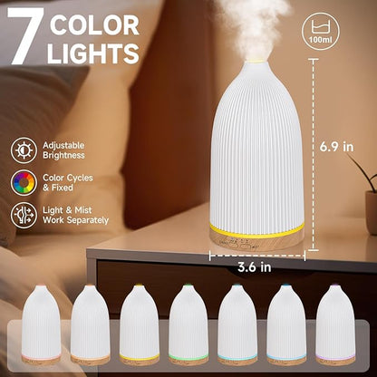 URPOWER Essential Oil Diffusers for Home with 7 LED Color Changing Lights, Timer & Auto-Off Ultrasonic Aromatherapy Diffuser Cool Mist Humidifer Scent Diffuser for Bedroom, Office, Yoga