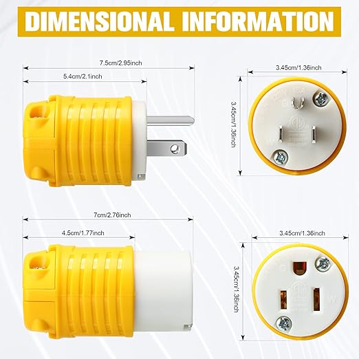 Sherr 16 Pcs Extension Cord Ends 15A 125V 2 Pole 3 Wire Heavy Duty Replacement Male Plug Female Connector Set 5-15P 5-15R Straight Blade Plug Grounding Type/ETL Listed (Male,Female)