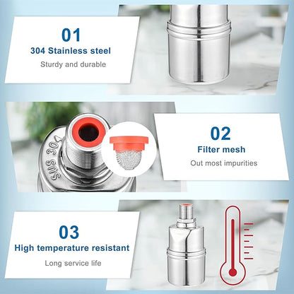 Mornajina 1/2" 3/4" 1" Automatic Float Valve, 304 Stainless Steel Fully Automatic Water Level Control Float Valve, Auto Shut Off Ball Mini Float Valve for Pool, Fish Tank, Livestock Troughs, Pond