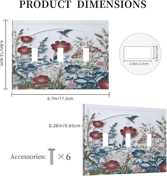 Wildflowers Flowers Floral Plants 3 Gang Triple Toggle Wall Plate Cover Decorative Light Switch Covers Electrical Faceplate Switch Plates for Bathroom Kitchen Home