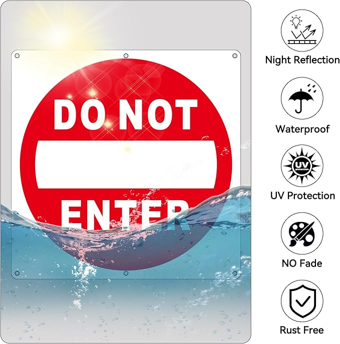 (2 Pack) Do Not Enter Sign, 12x12 Inches Keep Out No Entry Signs, Aluminum Reflective Do Not Enter Metal Signage, Weather Resistant and Easy to Install (White and Red)