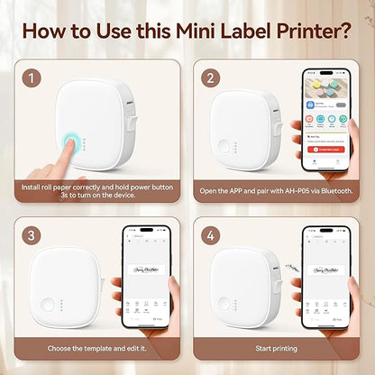 Mini Label Maker Machine with Tape – Portable Bluetooth Mini Label Printer, Wireless Thermal Label Maker, Waterproof & Rechargeable, Built-in Cutter, for Home, Office, School, Kitchen – White