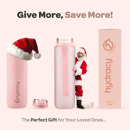 Hydracy Water Bottle with Time Marker -Large BPA Free Water Bottle & No Sweat Sleeve -Leak Proof Gym Bottle with Fruit Infuser Strainer & Times to Drink -Ideal for Fitness Sports & Outdoors