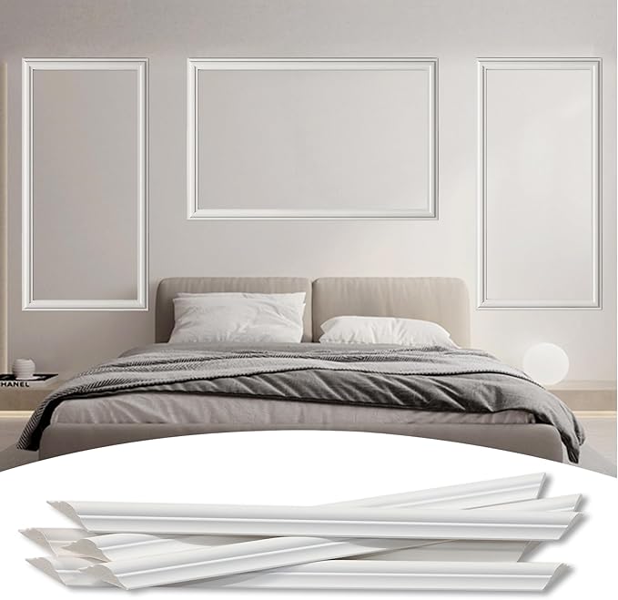 Bedroom Premade Accent Wall Molding Kit, Ready-to-Assemble Wainscoting Panels, Pre-Cut Chair Rail Moulding Trim for Living Room Home Décor