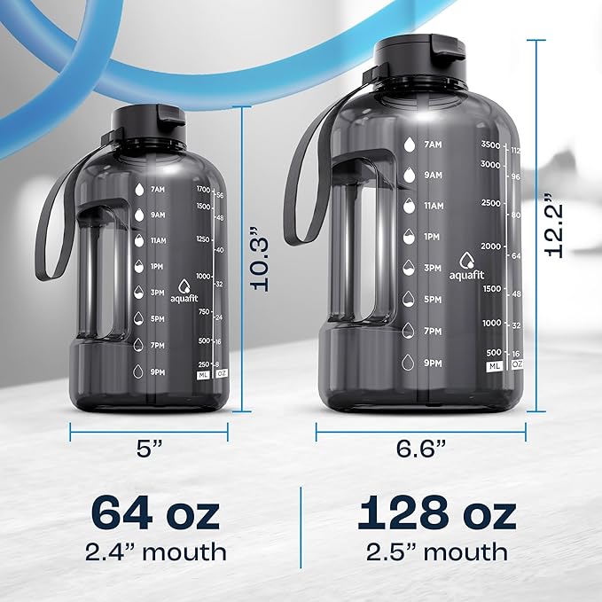 AQUAFIT 64 oz Water Bottle with Time Marker - Straw & Chug Lid - BPA Free Half Gallon Gym Water Bottle with Handle - Big Gallon Jug (Galaxy, 64 Ounces)