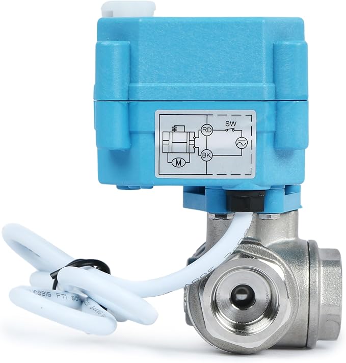 U.S. Solid 3/8" 3 Way Stainless Steel Motorized Ball Valve AC110-230V, L Type Water Shutoff Valve with Manual Function, Standard Port