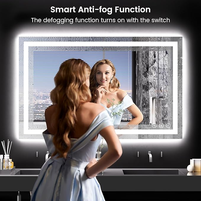 48X30 LED Bathroom Mirror with Lights, Anti-Fog, Backlit + Front Lit, Lighted Bathroom Vanity Mirror for Wall, Memory Function, Dimmable, Tempered Glass, Shatter-Proof