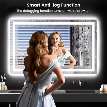 48X30 LED Bathroom Mirror with Lights, Anti-Fog, Backlit + Front Lit, Lighted Bathroom Vanity Mirror for Wall, Memory Function, Dimmable, Tempered Glass, Shatter-Proof
