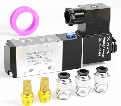 TAILONZ PNEUMATIC 3/8"NPT Solenoid Valve 4V310-10 12V/24V/110V/220V Single Coil Pilot-Operated Electric 2 Position 5 Way Connection Type Junction Box