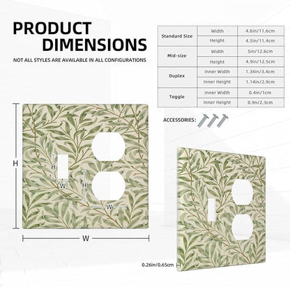 Decorative Outlet Covers Morris Green Willow Leaf Olive Leaves 2 Gang Wall Plate Cover Single Toggle Duplex Combo Two Switch Light Switch Cover Plate Jumbo Dual GFCI Faceplate